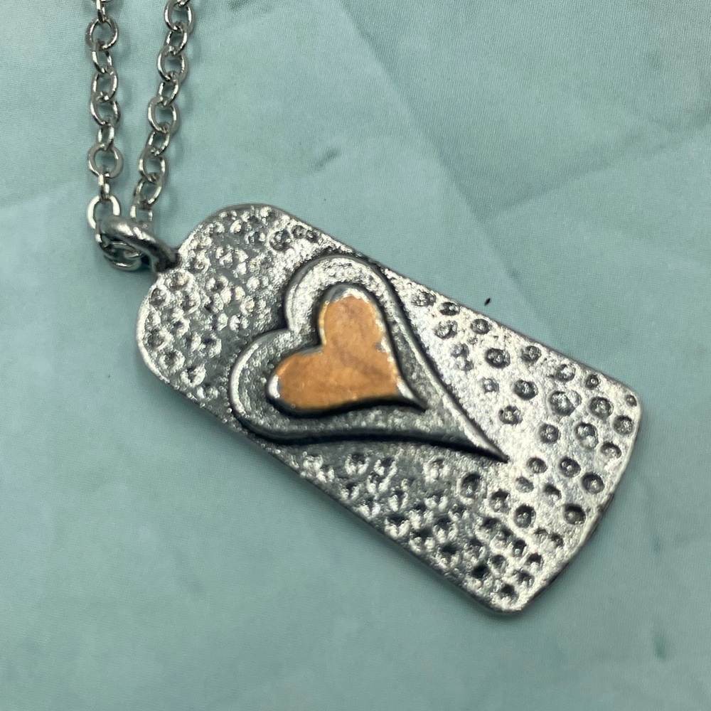 NWOT Silver and Brass Heart Pendant Necklace